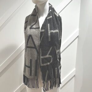 Isaac Mizrahi 100% Cashmere Chic Black and Gray Lettered Scarf
